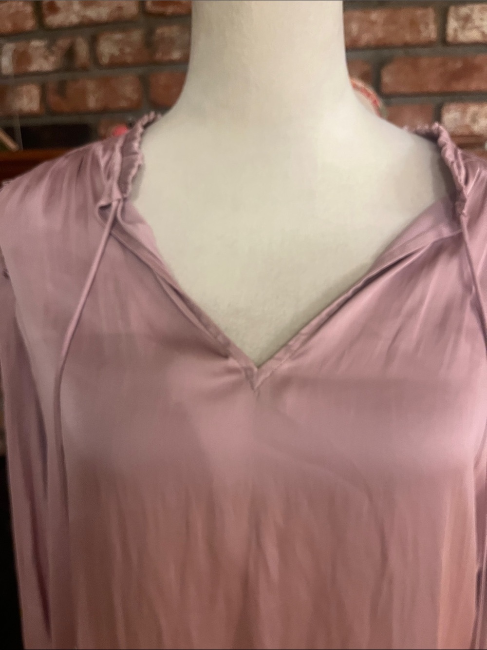 PAIGE Oversized Dusty Rose V-Neck Tassel Long Sleeve Blouse - Picture 2 of 6